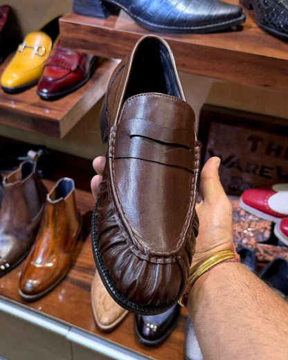 Brown Hand-sewn Apron Penny Loafers