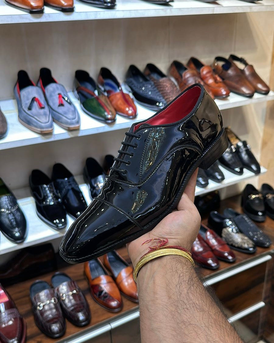 Black Patent Captoe Oxfords with Red Interior