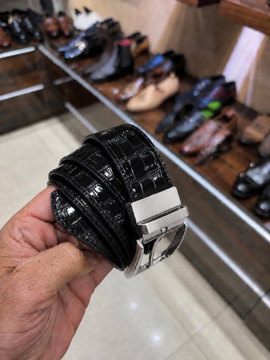 Italian Black Patent Croco Belt