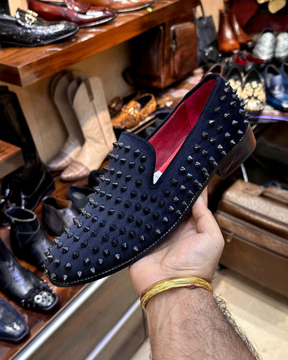 Black Studded Loafers with Red Lining