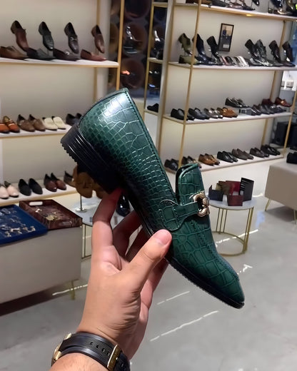 Green Crocodile Scaled Moccasins with Rubber Sole