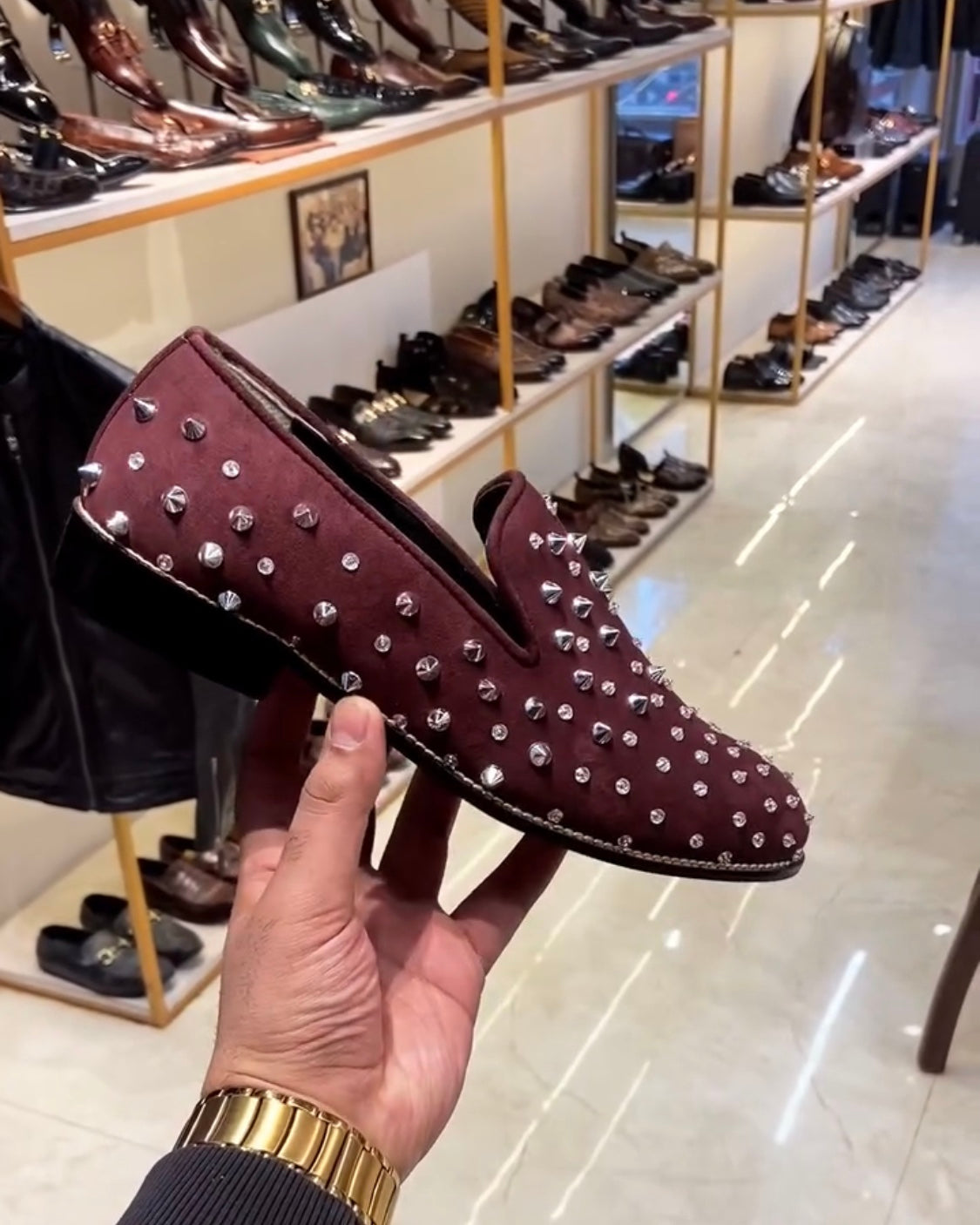 Burgundy Silver Studded Moccasins