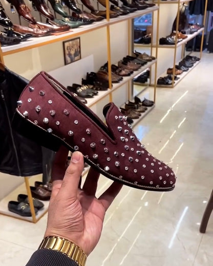 Burgundy Silver Studded Moccasins