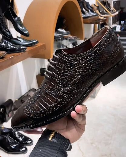 Exotic Brown Smokey Finish Crocodile Scaled Oxfords