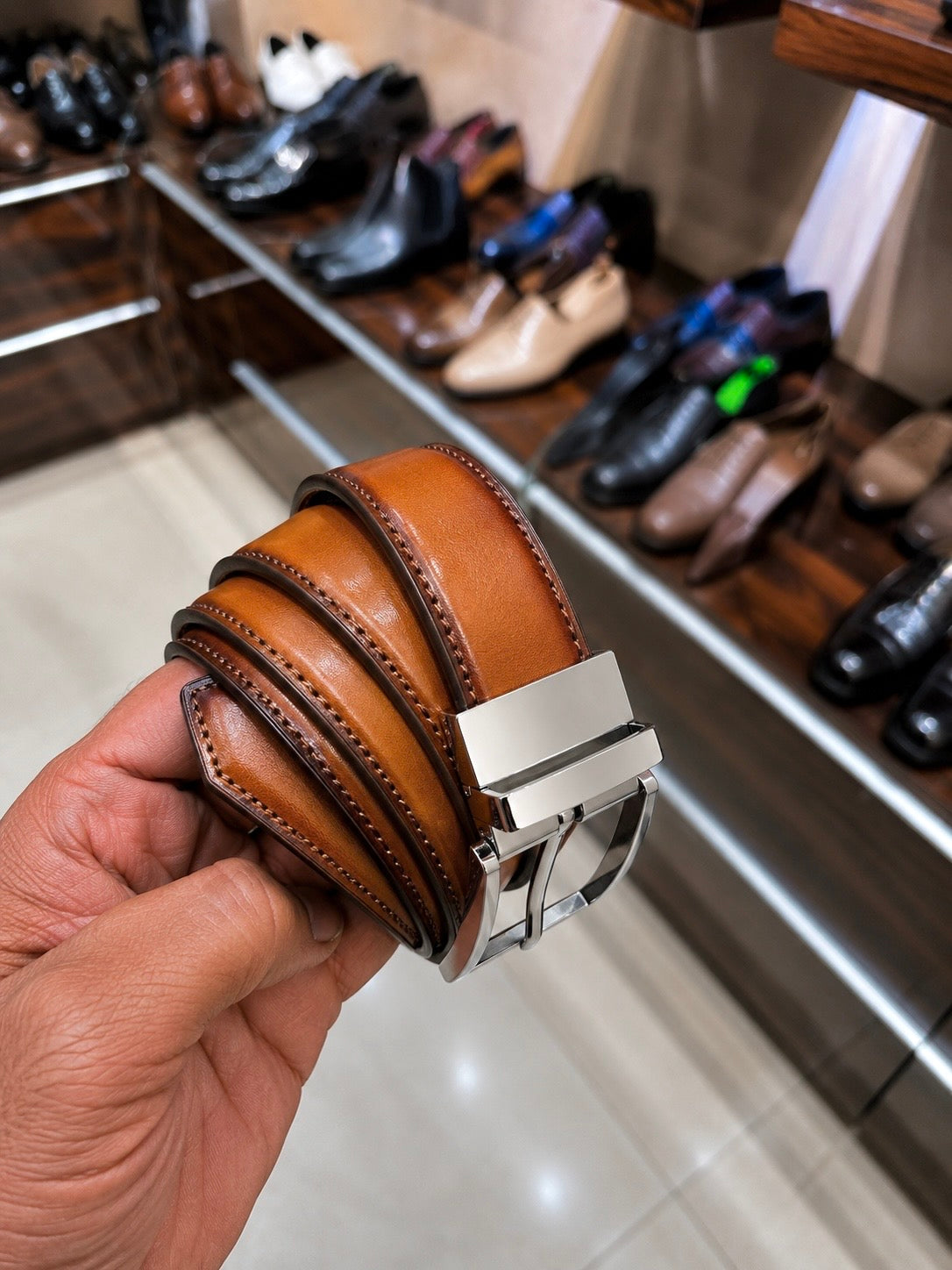Hand-dyed Tan Belt With Silver Buckle