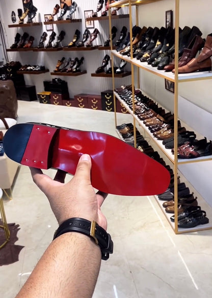 Patent Tuxedo Derbies with Red Interior and Red Bottoms
