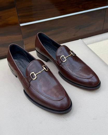 Brown Full Grain Leather Horsebit Loafers with 270 Degree Welted Sole
