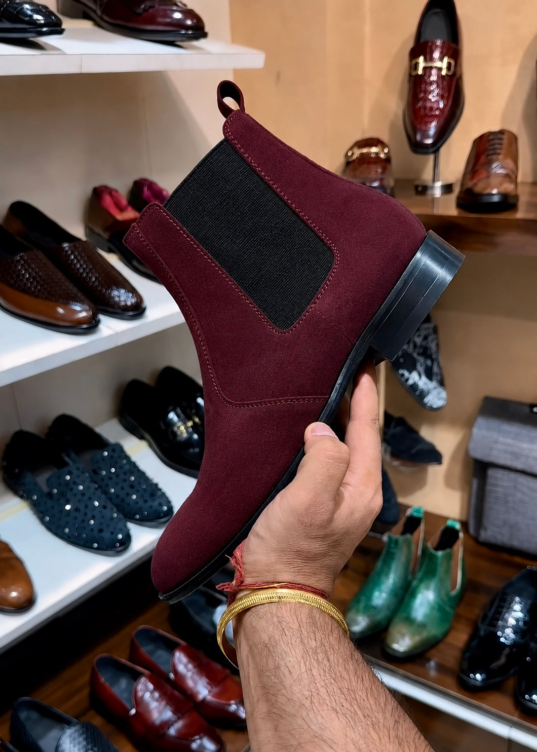 Burgundy Suede Chelsea Boots