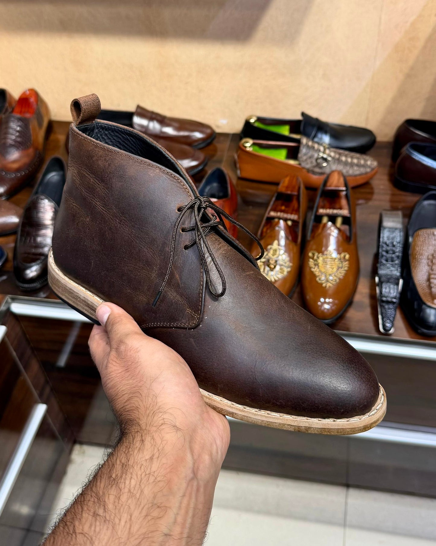 Goodyear Welted Vintage Brown Chukka Boots in Waxed Full Grain Leather