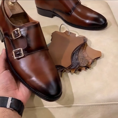 Cognac Patina Double Monks on Pure Italian Crust Leather