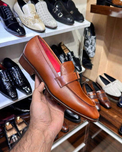 Sun Tan Patina Loafers with Red Interior and Red Bottoms