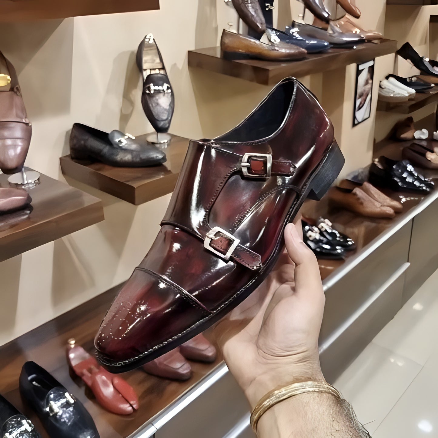 Wine Patina Mirror Gloss Captoe Monks