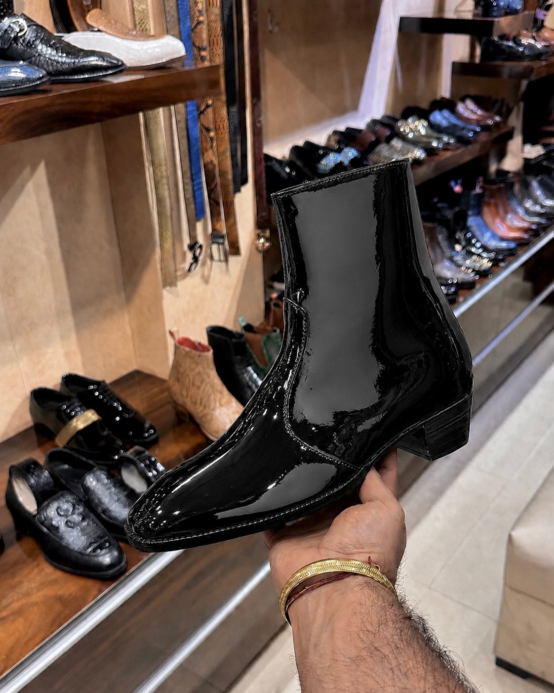High-top Black Patent Leather Boots With Cuban Heel