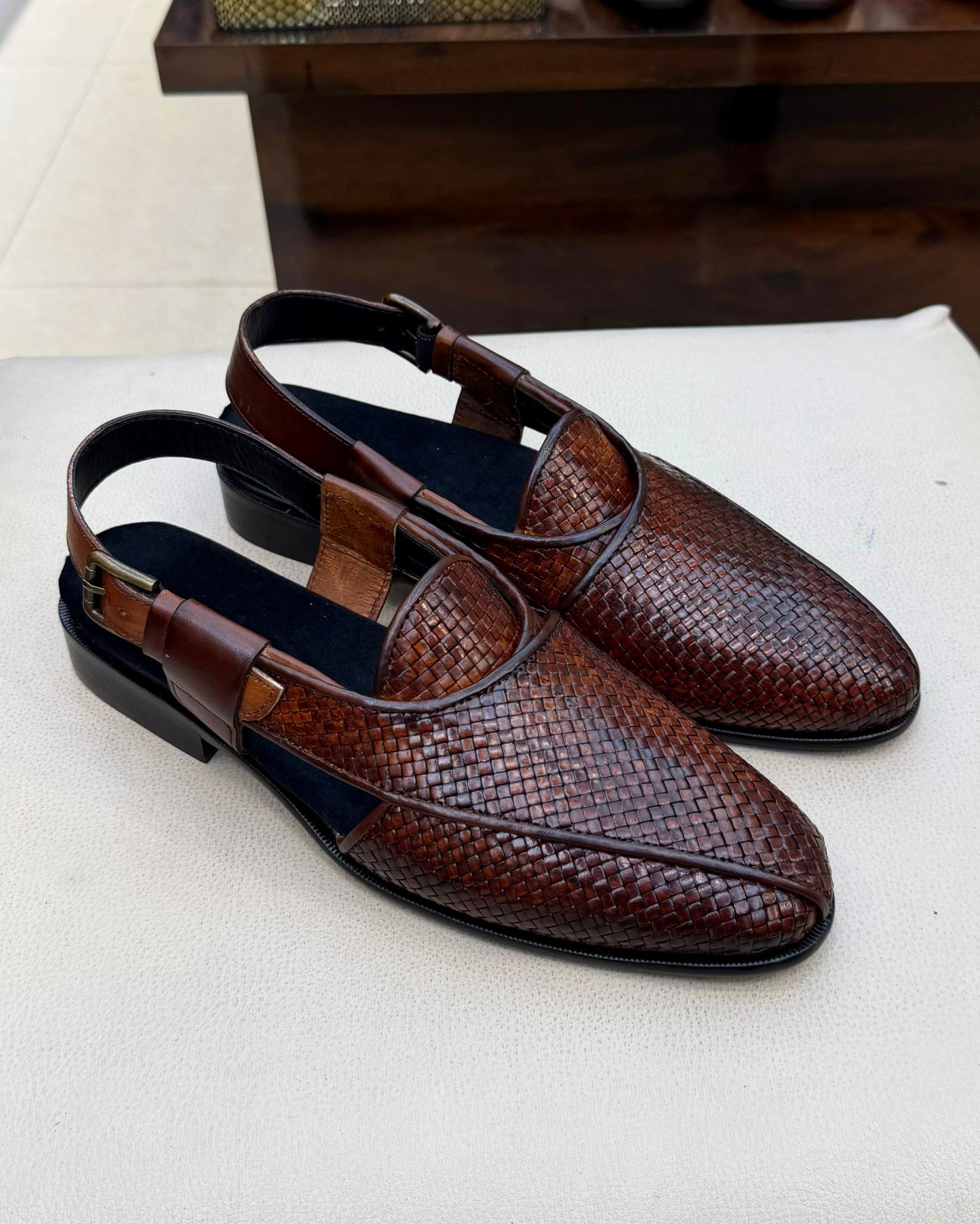 Burnished Tan Braided Leather Peshawaris
