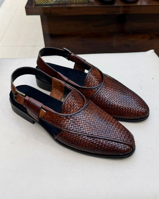 Burnished Tan Braided Leather Peshawaris