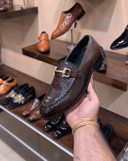 Dark Brown Cobra Scaled Moccasins