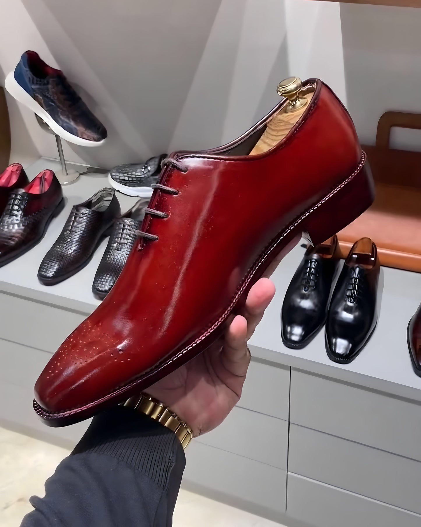 Cherry Red Patina Wholecut Oxfords