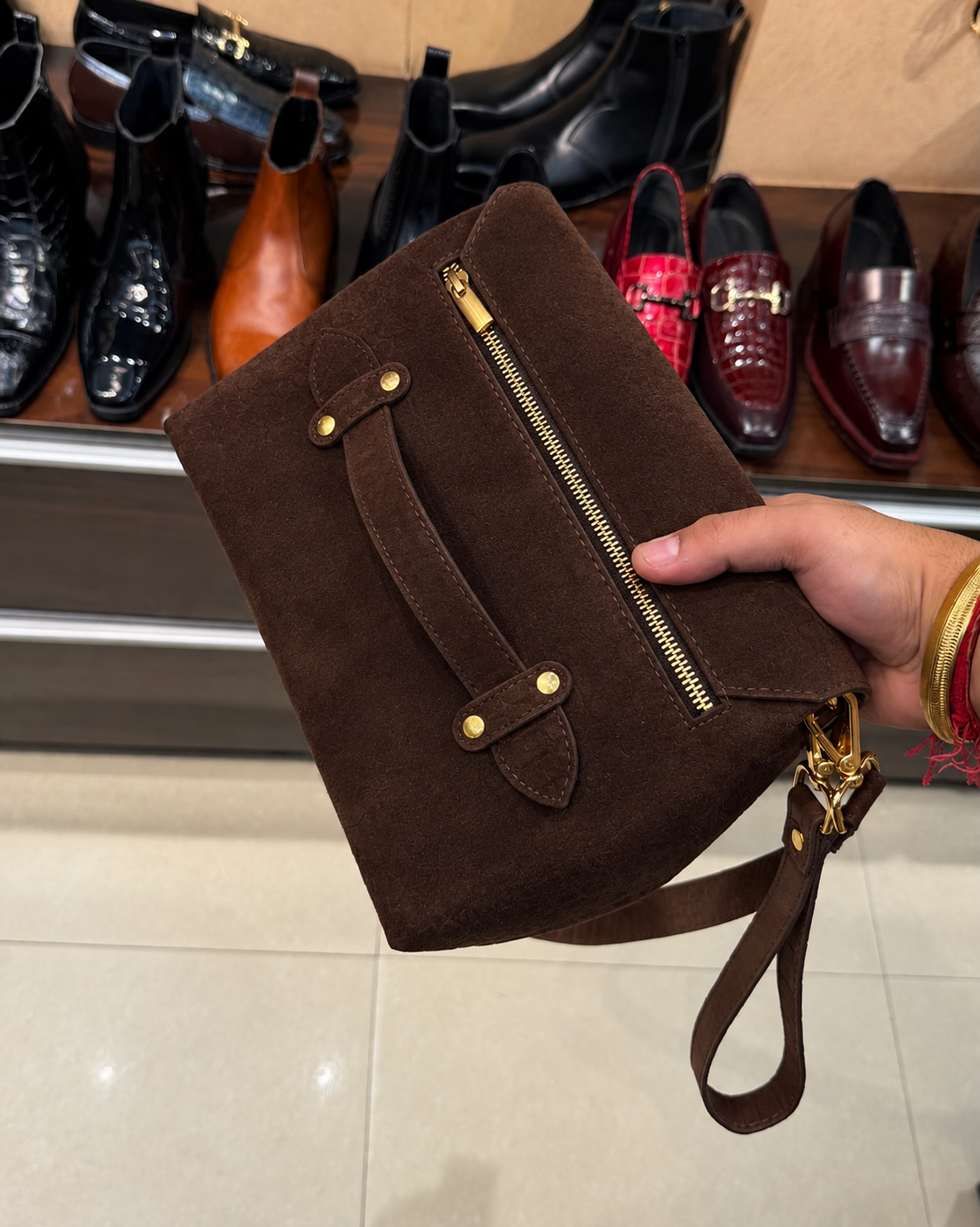 Brown Suede Cross Body Bag