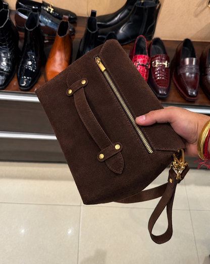 Brown Suede Cross Body Bag