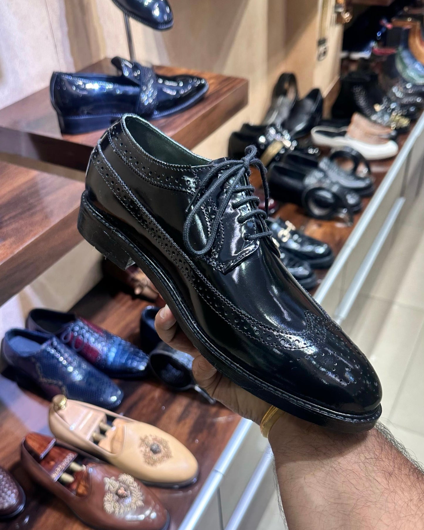Classic Black Longwing Derby Shoes