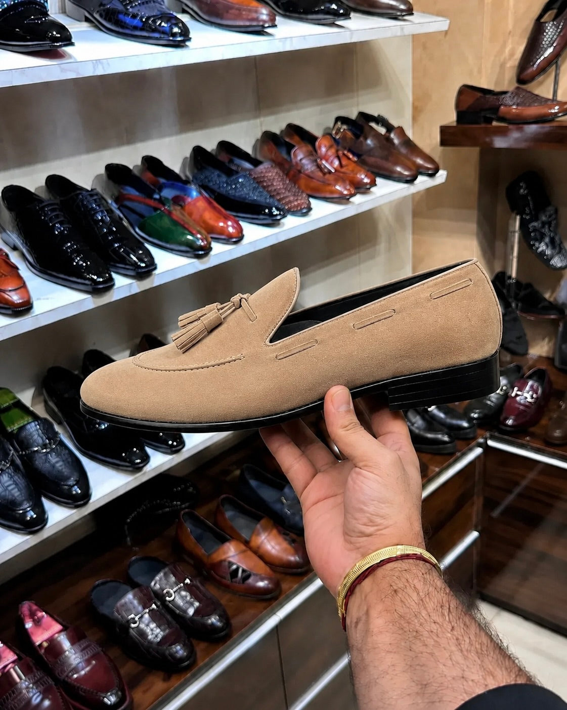 Beige Suede Tassel Loafers