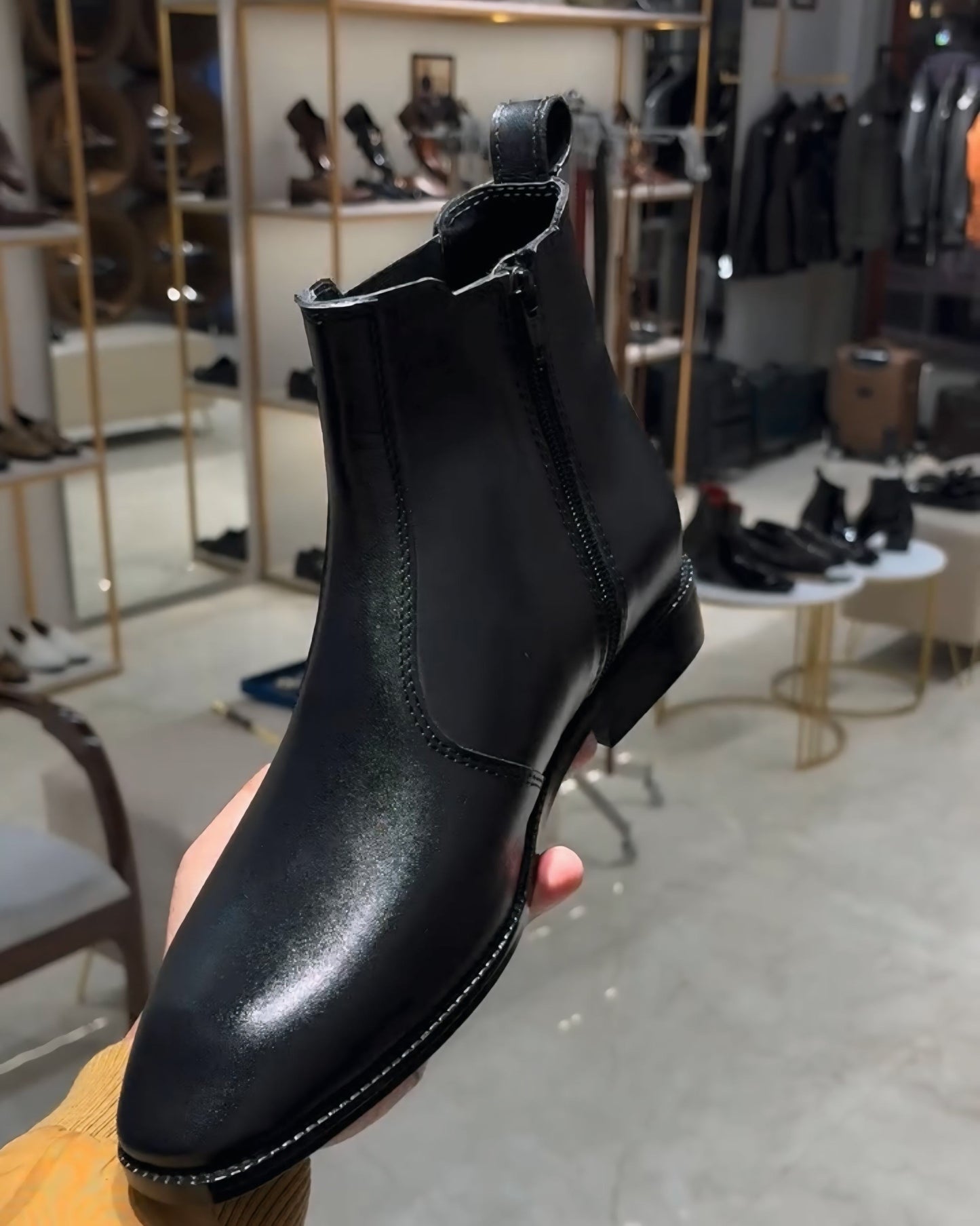 Black Pure Italian Leather Chelsea Boots with Zip