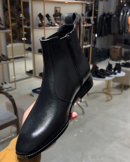 Black Pure Italian Leather Chelsea Boots with Zip