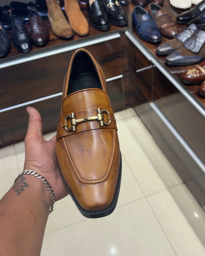 Yellow-tan Patina Horsebit Loafers