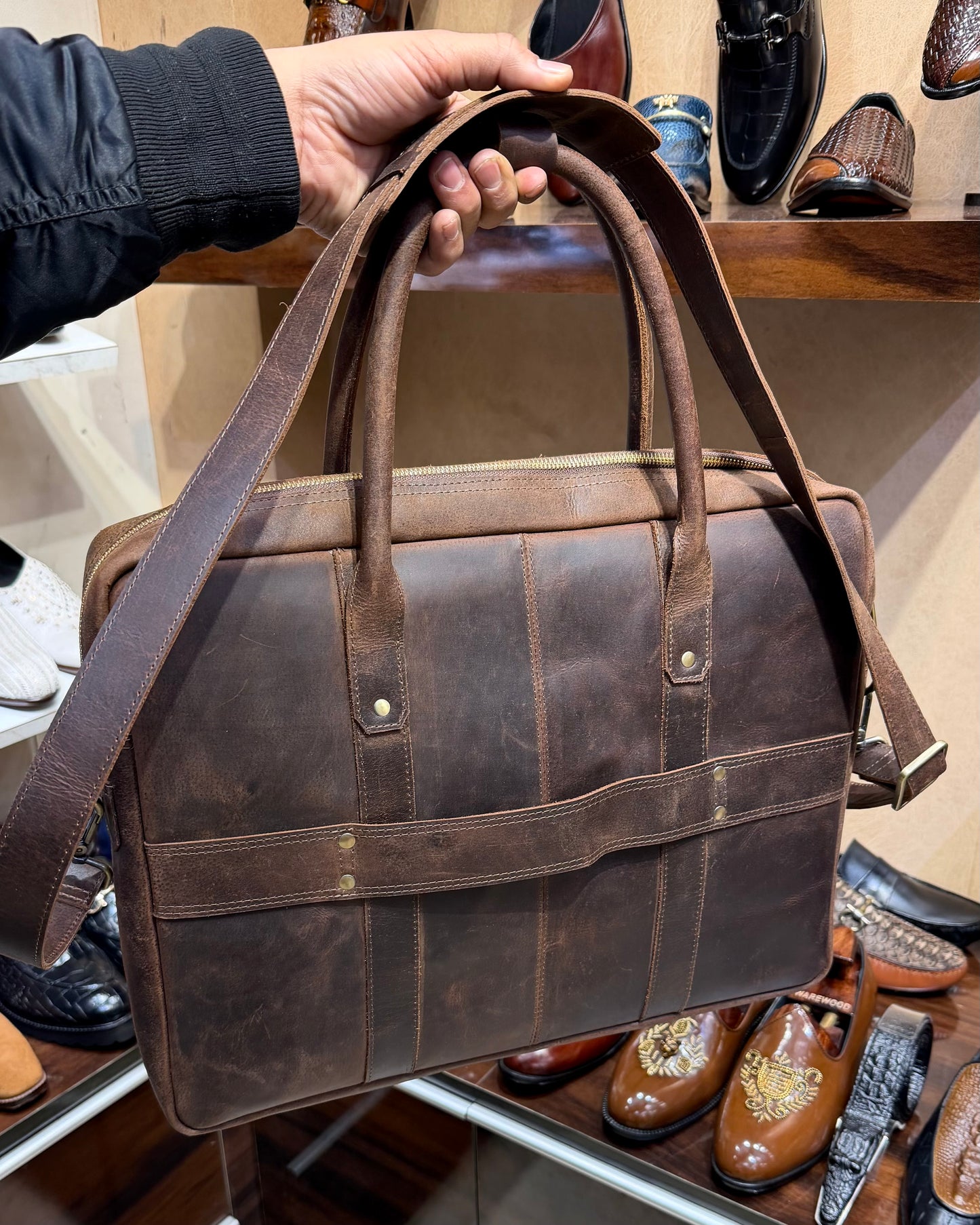 Vintage Brown Waxed Full Grain Leather Laptop Bag