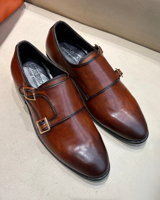 Burnished Brown Double Monk Strap Shoes
