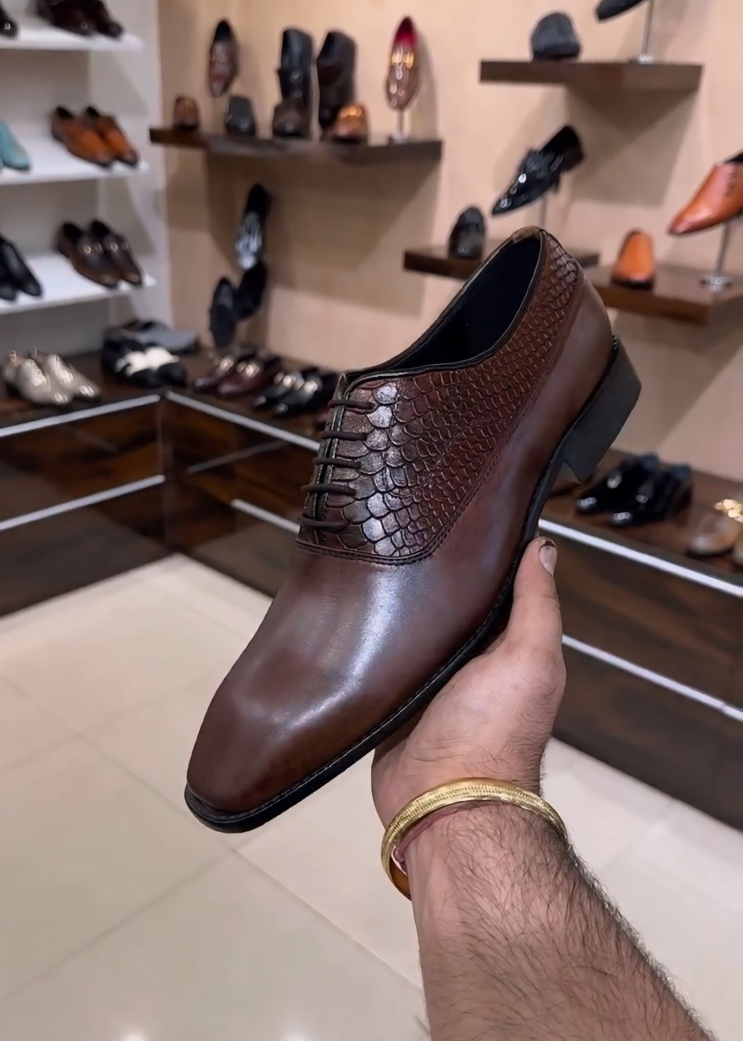Chocolate Brown Patina Lace-up Oxfords
