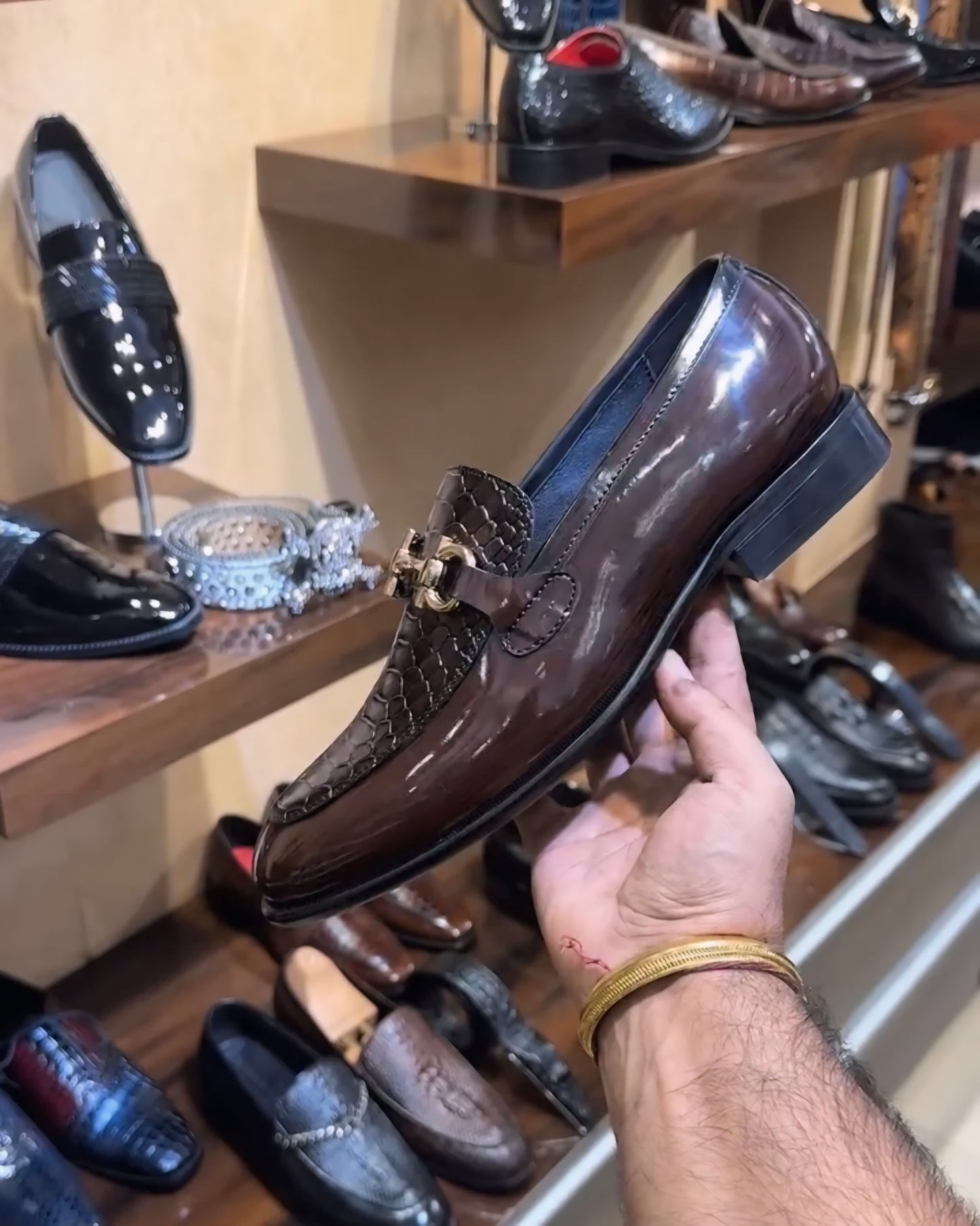 Dark Brown Cobra Scaled Spectator Moccasins