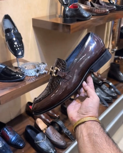 Dark Brown Cobra Scaled Spectator Moccasins