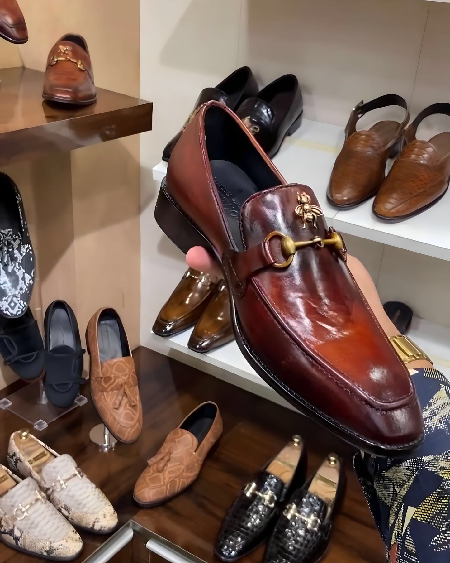 Cognac Patina Bee Moccasins
