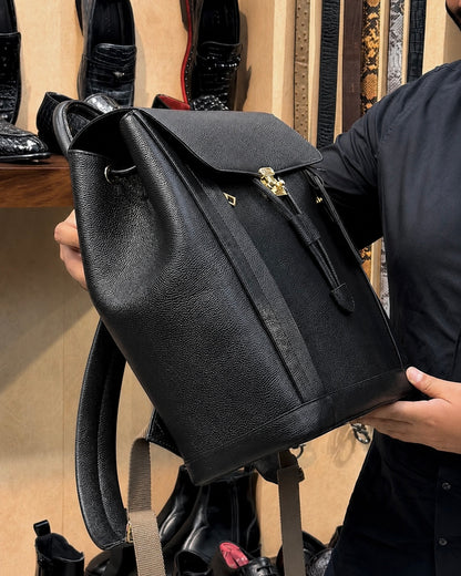 Black Full Grain Leather Backpack