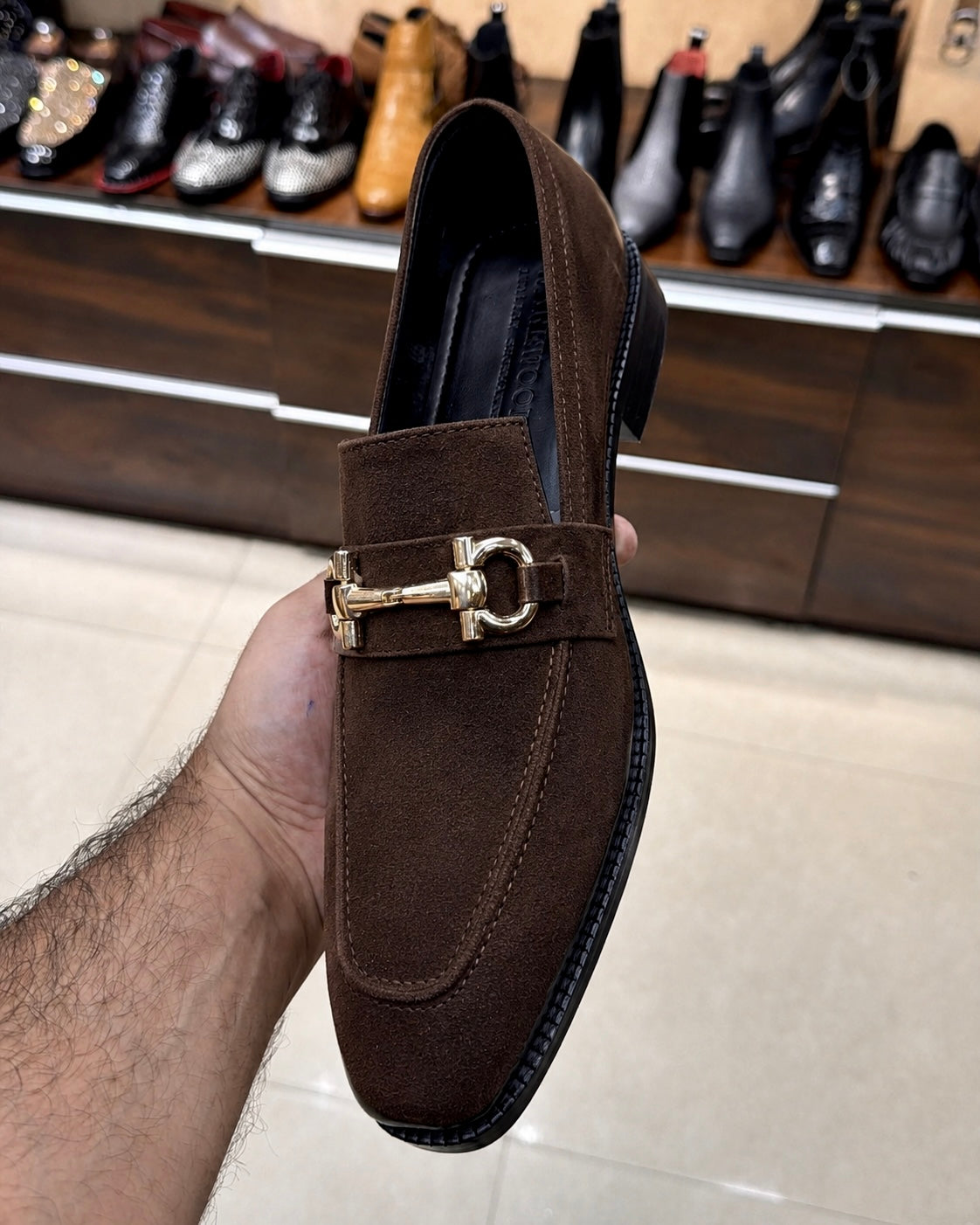 Dark Brown Suede Horsebit Loafers
