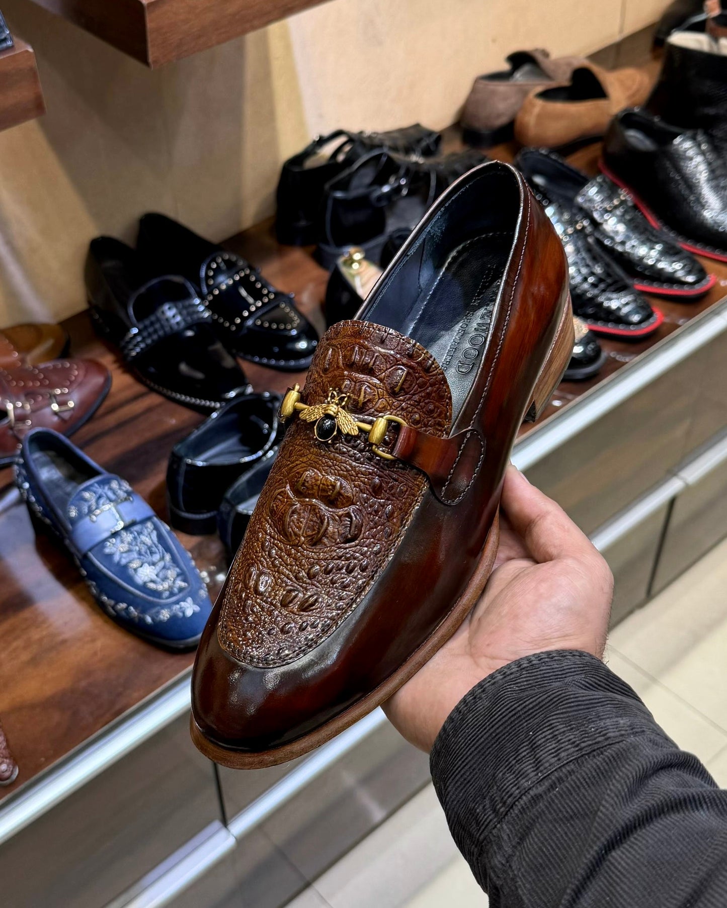 Exotic Burnished Brown Alligator Scaled Horsebit Loafers