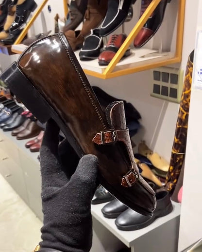 Brown Dual-tone Cobra Double Monk Moccasins