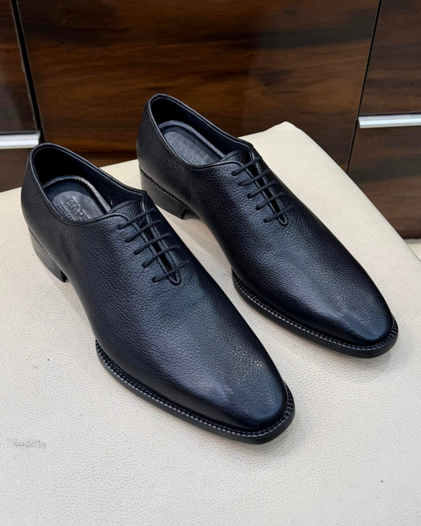 Black Full Grain Leather Wholecut Oxfords