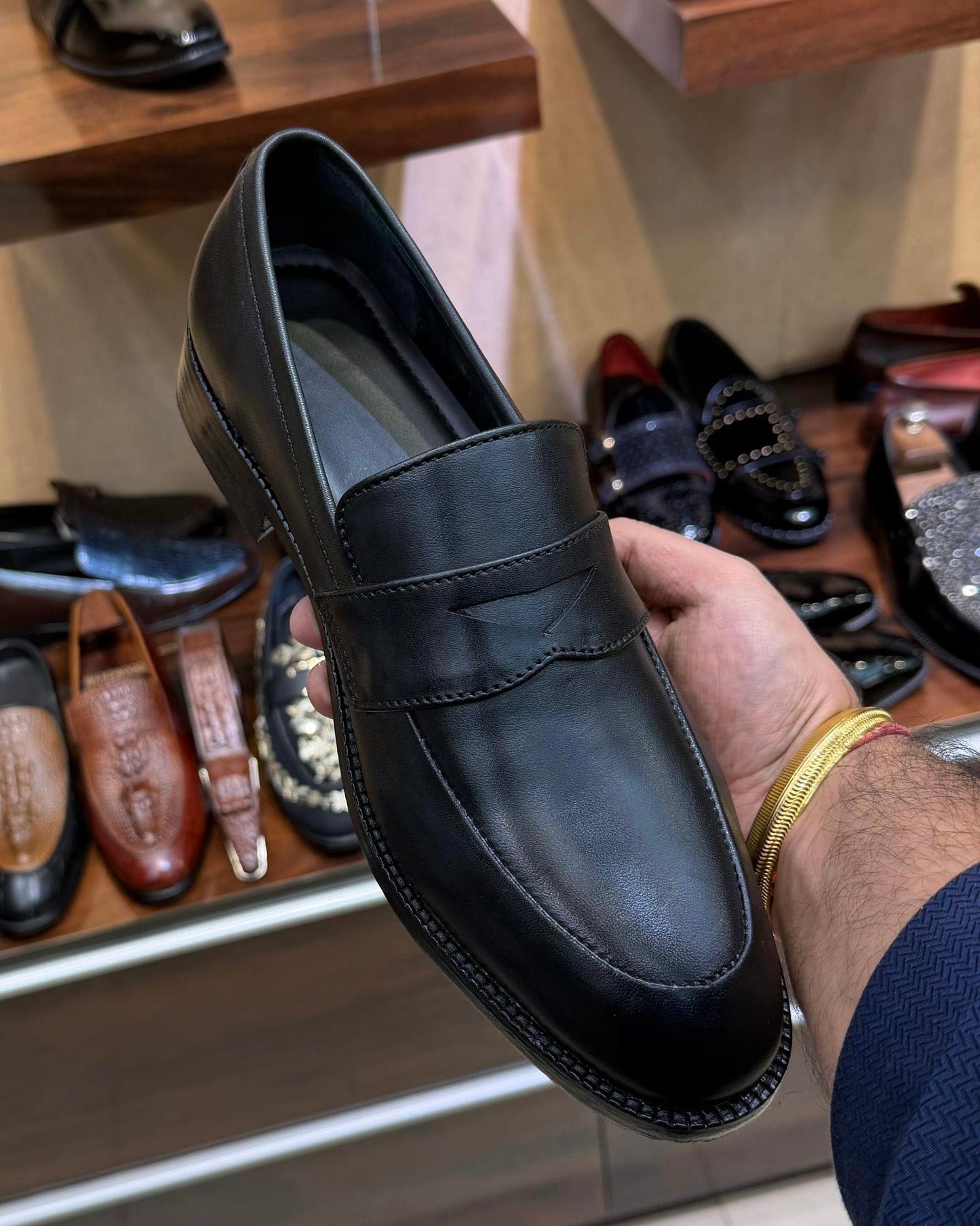 All Black Penny Loafers with Round Toe