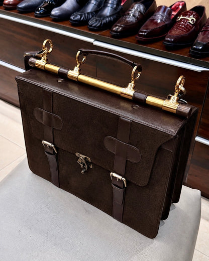 Signature Dark Brown Suede Briefcase Style Laptop Bag