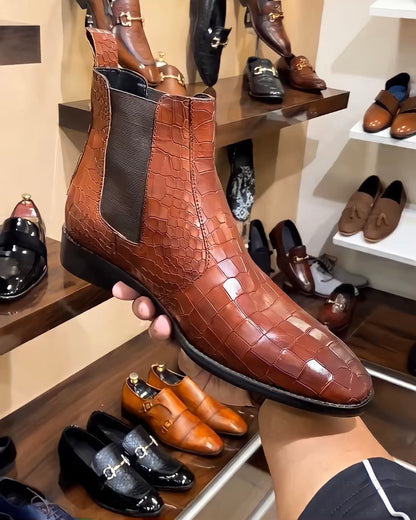 Tan Crocodile Scaled Chelsea Boots