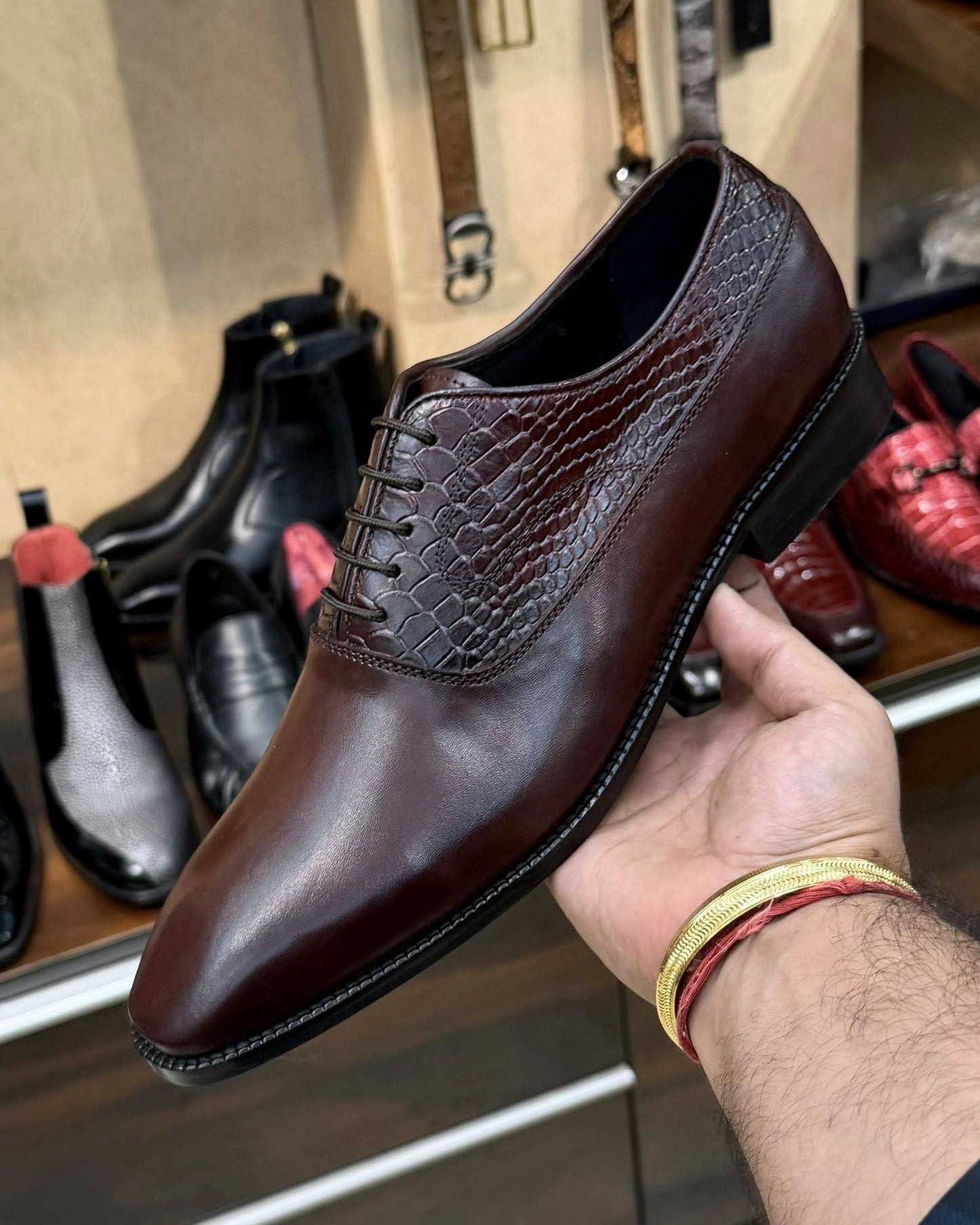 Dark Brown Patina Cobra Scaled Oxfords