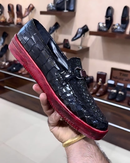 Croc Scaled Sneakers with Red Lightweight Sole