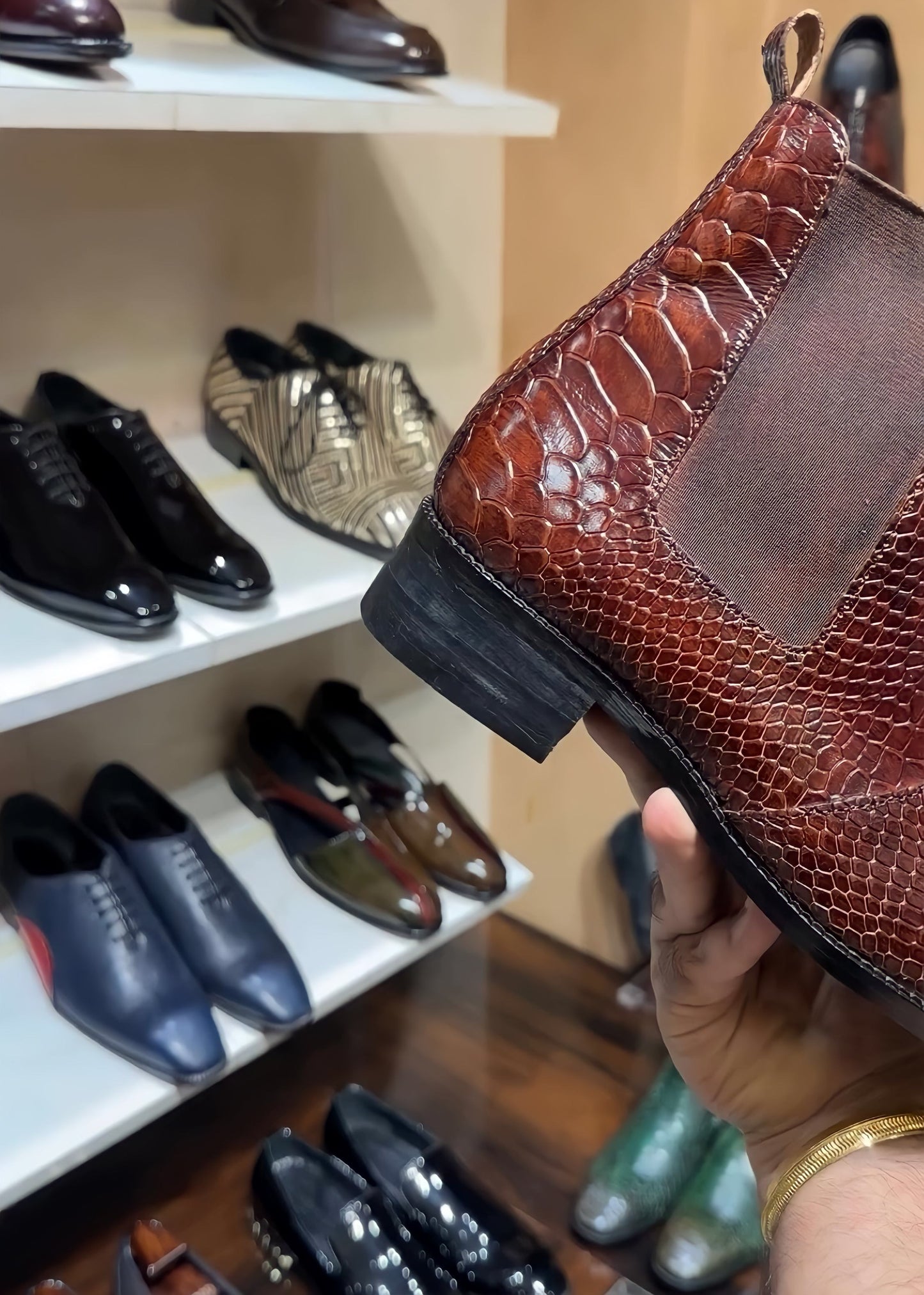 Dark Tan Cobra Scaled Chelsea Boots