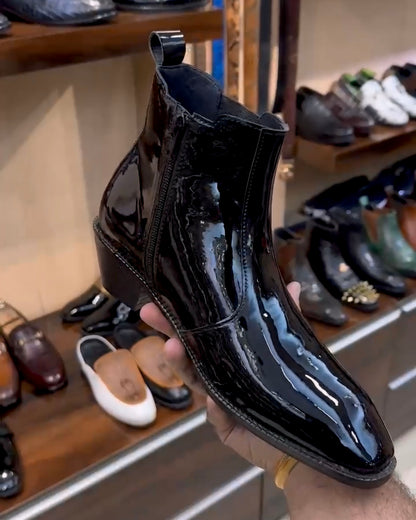 Black Patent Leather Cuban Heel Boots