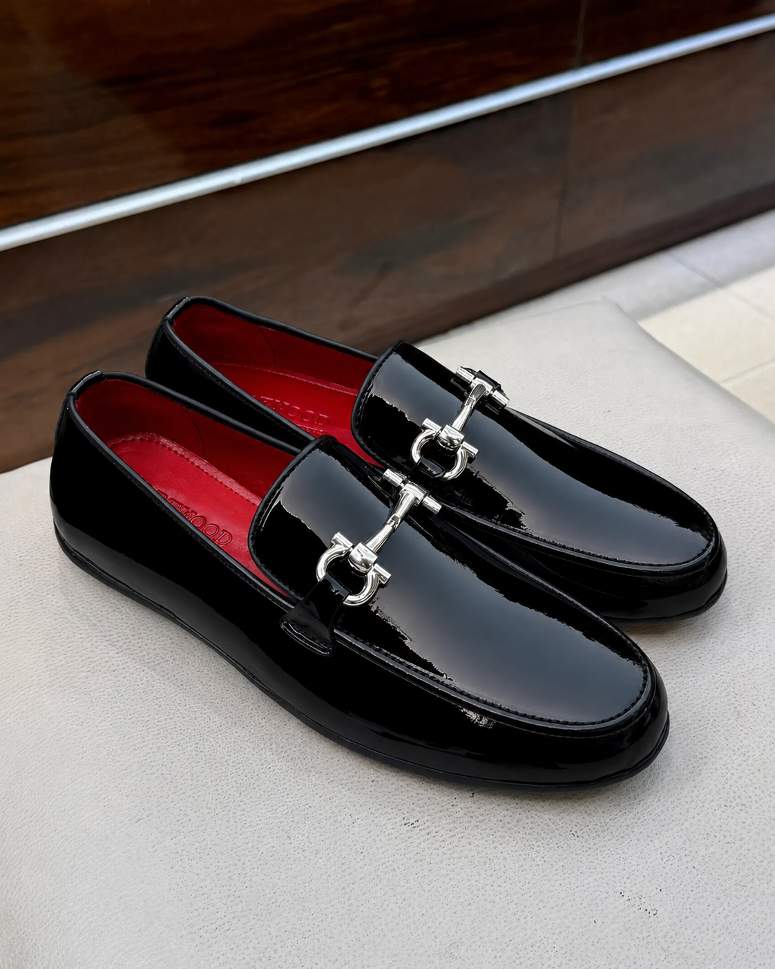 Black Patent Leather Horsebit Driving Loafers