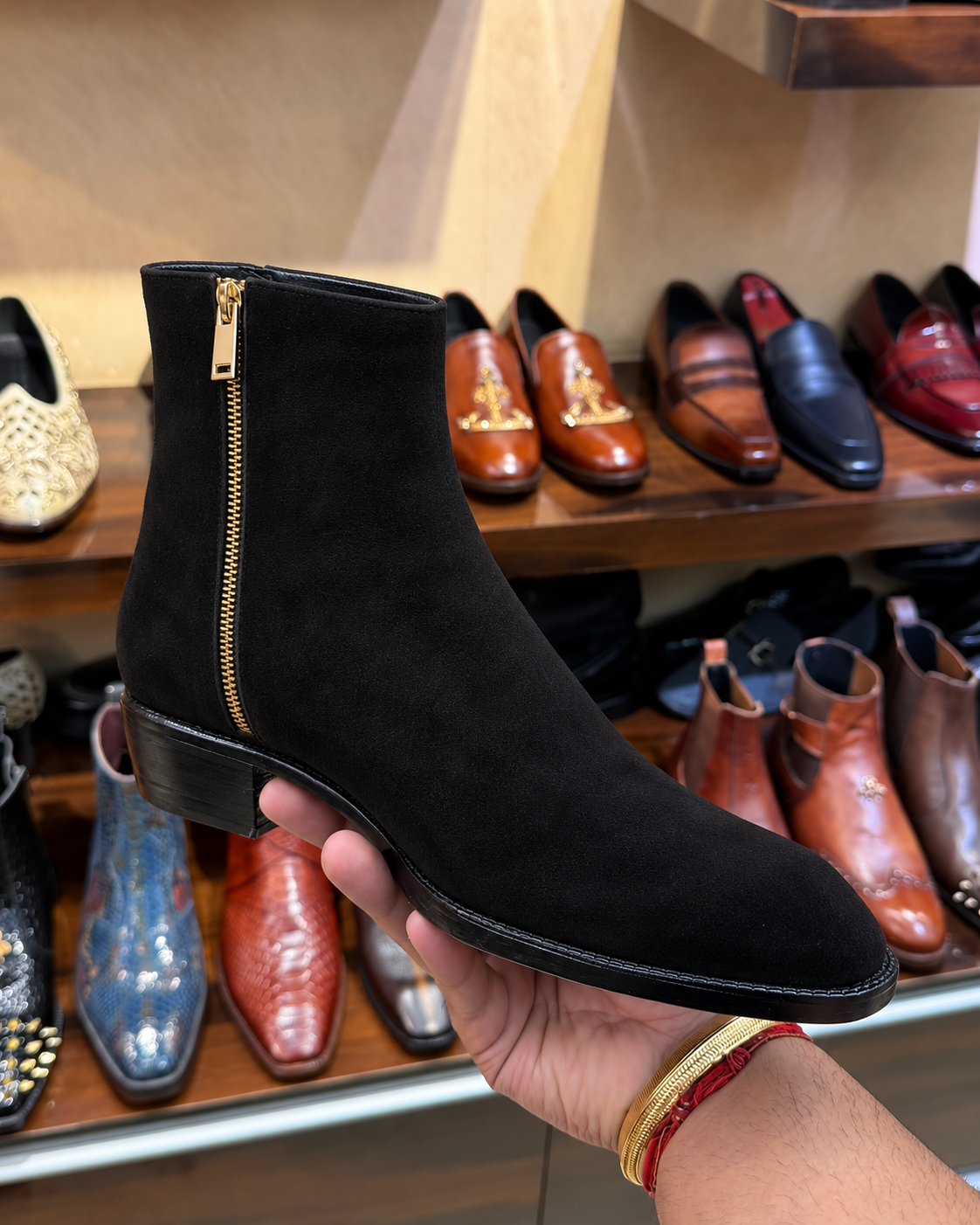 High-top Black Suede Boots With Cuban Heel