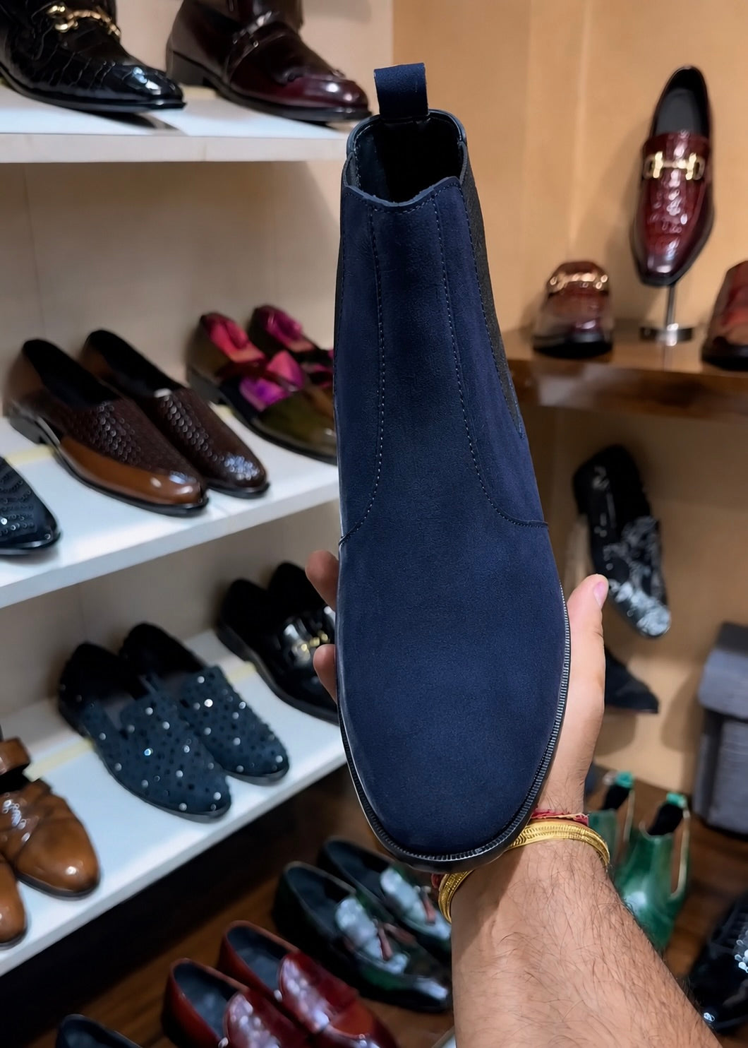 Navy Blue Suede Chelsea Boots