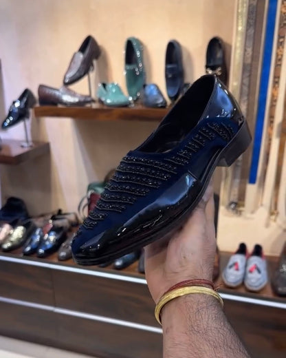 Navy Blue Hand-embroidered Spectator Peshawaris